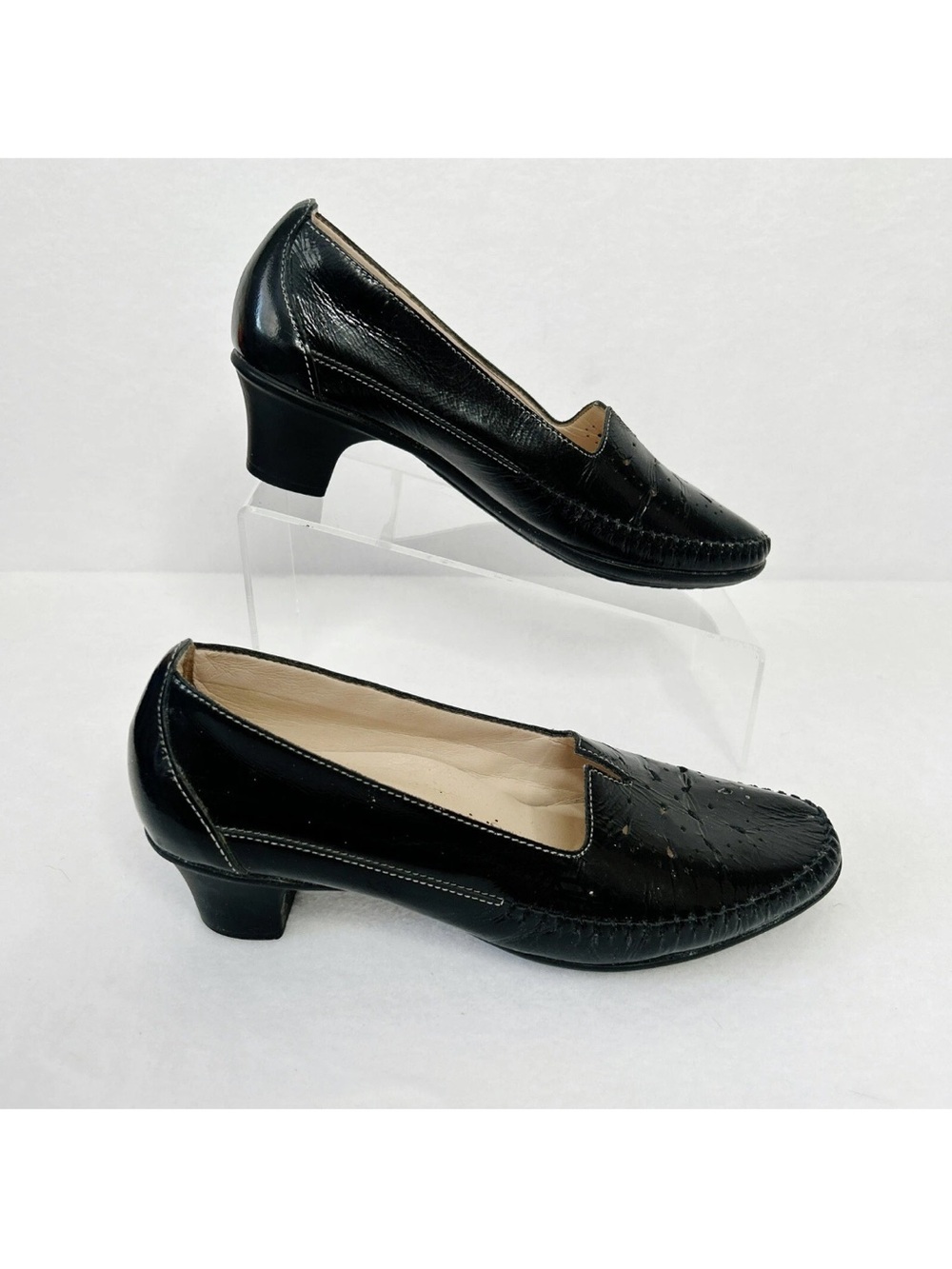 SAS Sonyo Black Leather Slip-On Round Toe Footbed Pump Low Heel Women's US 8M